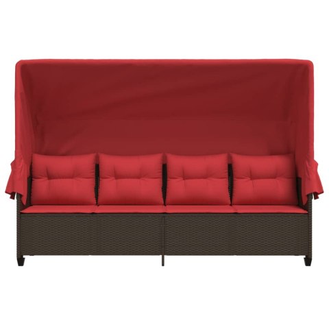 LEŻANKA OGRODOWA Z ZADASZENIEM I PODUSZKAMI BRĄZOWA POLIRATTAN