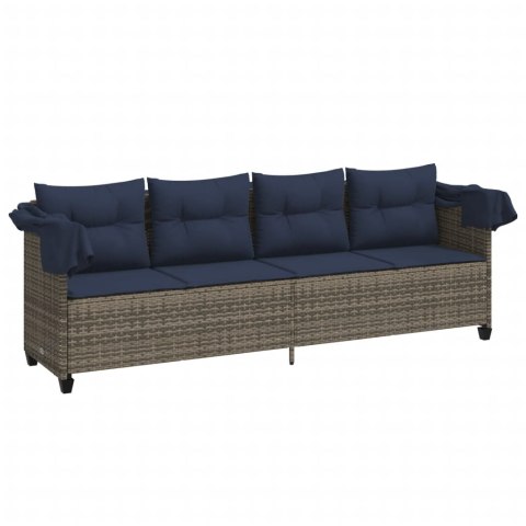 LEŻANKA OGRODOWA Z ZADASZENIEM I PODUSZKAMI SZARA, POLIRATTAN