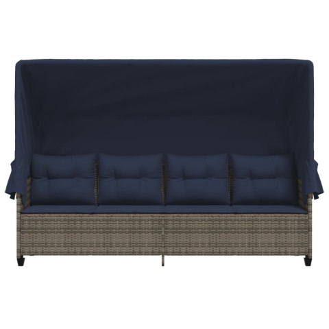 LEŻANKA OGRODOWA Z ZADASZENIEM I PODUSZKAMI SZARA, POLIRATTAN