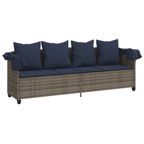 LEŻANKA OGRODOWA Z ZADASZENIEM I PODUSZKAMI SZARA, POLIRATTAN