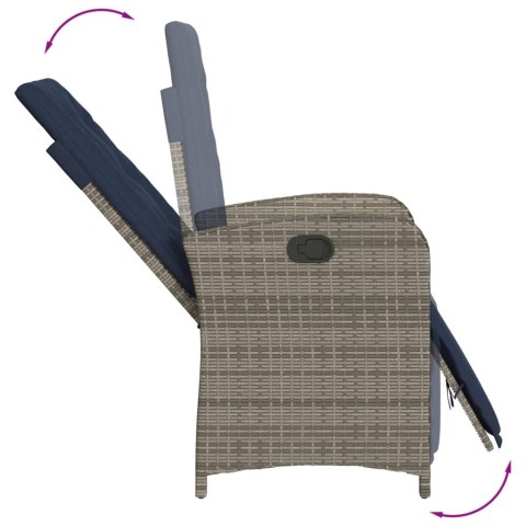 ROZKŁADANY FOTEL OGRODOWY Z PODNÓŻKIEM SZARY POLIRATTAN