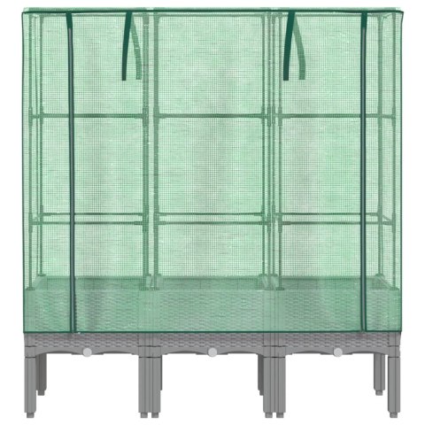 PODWYŻSZONA DONICA ZE SZKLARNIĄ WYGLĄD RATTANU 120X40X140CM