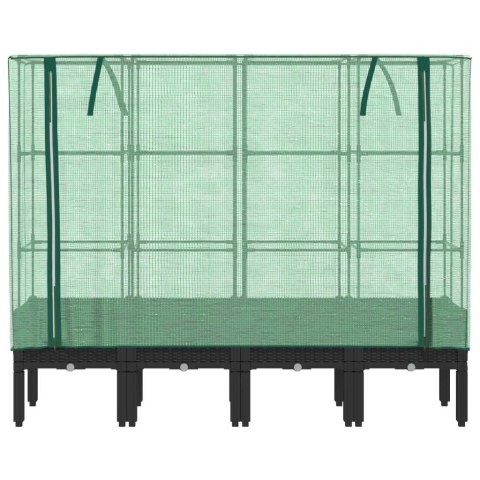 PODWYŻSZONA DONICA ZE SZKLARNIĄ WYGLĄD RATTANU 160X40X140CM