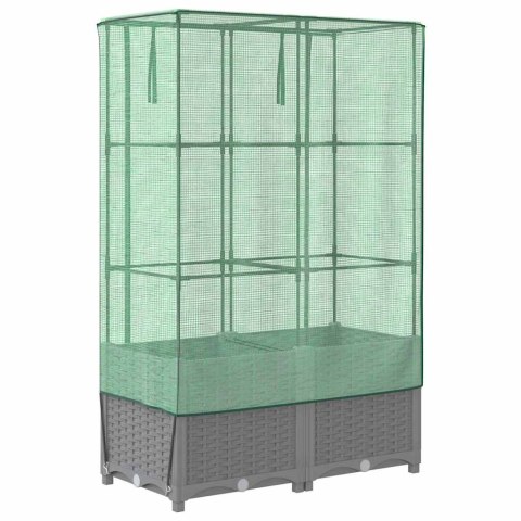 PODWYŻSZONA DONICA ZE SZKLARNIĄ WYGLĄD RATTANU 80X40X138CM