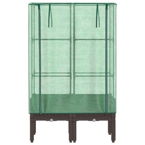 PODWYŻSZONA DONICA ZE SZKLARNIĄ WYGLĄD RATTANU 80X40X140CM