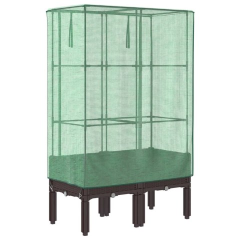 PODWYŻSZONA DONICA ZE SZKLARNIĄ WYGLĄD RATTANU 80X40X140CM