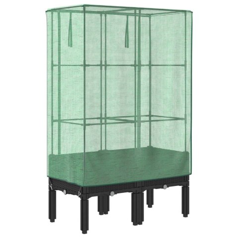 PODWYŻSZONA DONICA ZE SZKLARNIĄ WYGLĄD RATTANU 80X40X140CM