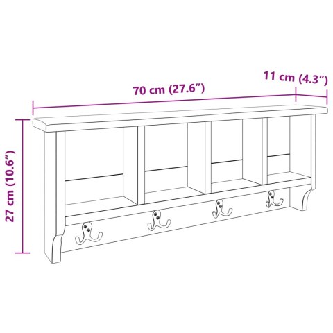 WIESZAK BRĄZOWY 70X11X27CM LITE DREWNO MAHONIOWE
