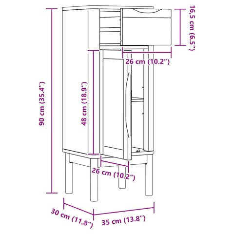 SZAFKA ŁAZIENKOWA BIAŁY 35X30X85CM LITE DREWNO SOSNOWE