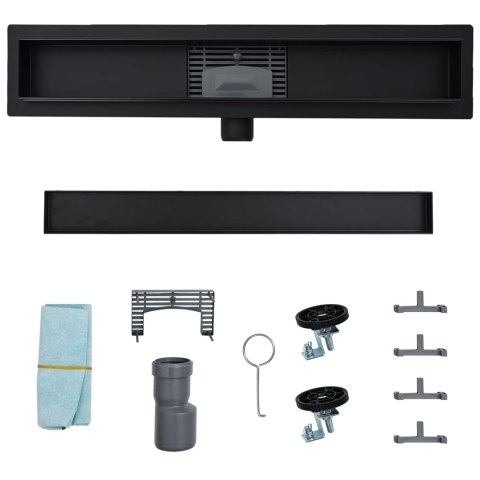 2 W 1 ODWODNIENIE PRYSZNICOWE CZARNY 70CM STAL NIERDZEWNA 304