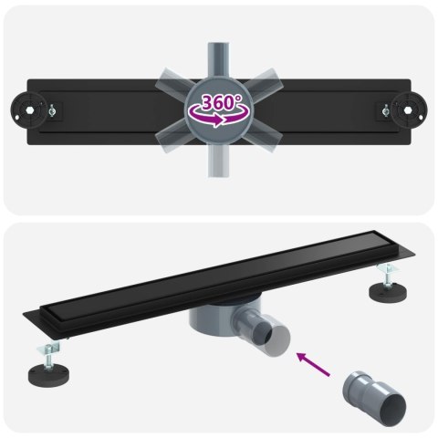ODPŁYW PRYSZNICOWY 2 W 1 Z SYFONEM 360° CZARNY 60CM