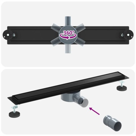 ODPŁYW PRYSZNICOWY 2 W 1 Z SYFONEM 360° CZARNY 70CM