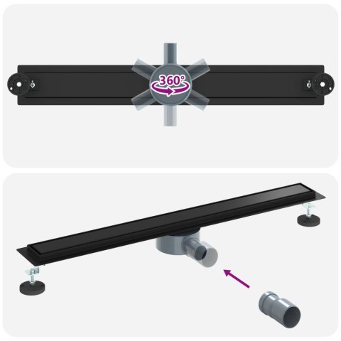 ODPŁYW PRYSZNICOWY 2 W 1 Z SYFONEM 360° CZARNY 80CM