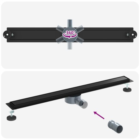 ODPŁYW PRYSZNICOWY 2 W 1 Z SYFONEM 360° CZARNY 90CM