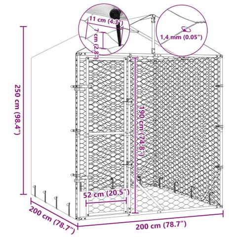 KOJEC DLA PSA Z DACHEM SREBRNY 2X2X2,5M STAL GALWANIZOWANA