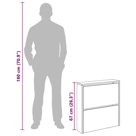 SZAFKA NA BUTY Z 2 PÓŁKAMI I LUSTREM DĘBU 63X17X67CM