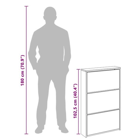 SZAFKA NA BUTY Z 3 PÓŁKAMI I LUSTREM KOLOR DĘBU 63X17X102,5CM