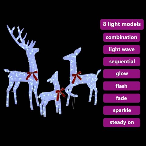 RODZINA RENIFERÓW 3 SZT. ZIMNA BIEL 68X26X127CM TKANINA