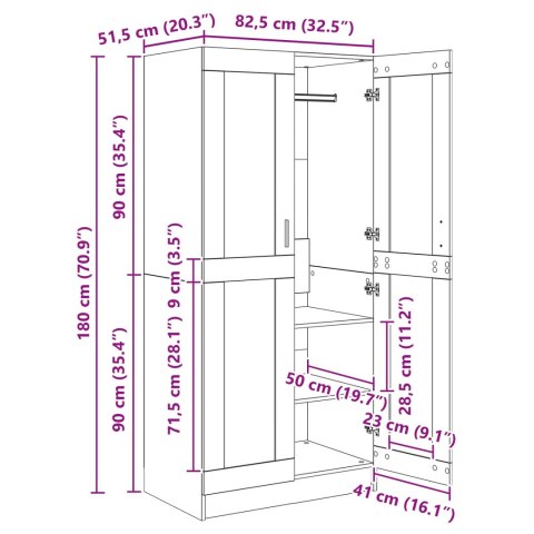 GARDEROBA Z PÓŁKĄ Z DRZWIAMI CZARNY DĄB 82,5X51,5X180CM