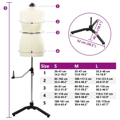 MANEKIN KRAWIECKI REGULOWANY KREMOWY M AKSAMIT