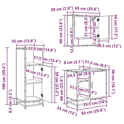ZESTAW MEBLI ŁAZIENKOWYCH Z PÓŁKĄ Z DRZWIAMI 3 SZT. CZARNY DĄB