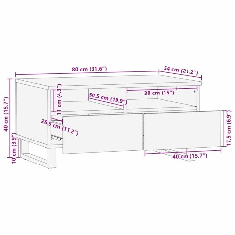 STOLIK KAWOWY DĄB RZEMIEŚLNICZY 80X54X40CM DREWNO Z MANGO