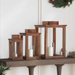 LATARNIA 3 SZT. NATURALNY DREWNO MAHONIOWE