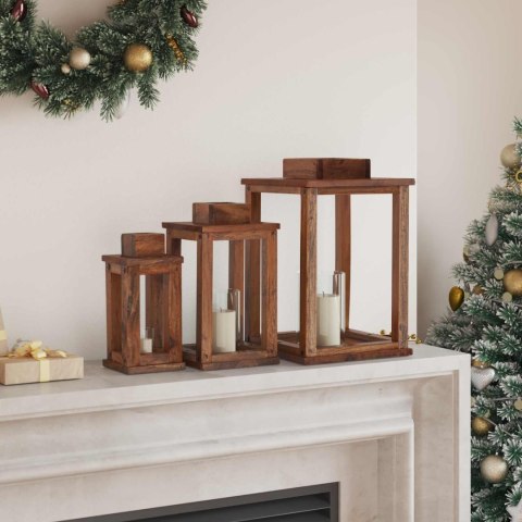 LATARNIA 3 SZT. NATURALNY DREWNO MAHONIOWE