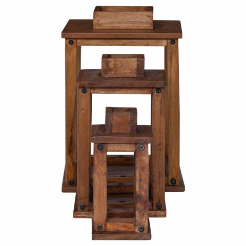 LATARNIA 3 SZT. NATURALNY DREWNO MAHONIOWE