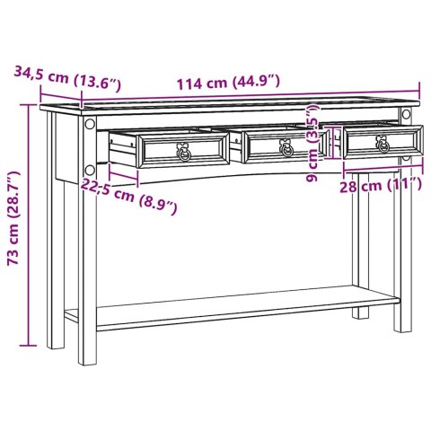 STOLIK KOŃCOWY BIAŁY 114X34,5X73CM LITE DREWNO SOSNOWE