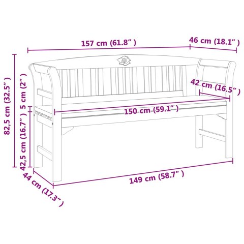 ŁAWKA WYKOŃCZENIE NA BAZIE NATURALNEGO OLEJU 157X46X82,5CM