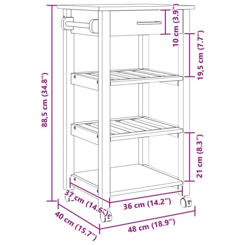 WÓZEK KUCHENNY CZARNY 88,5X40X48CM LITE DREWNO SOSNOWE