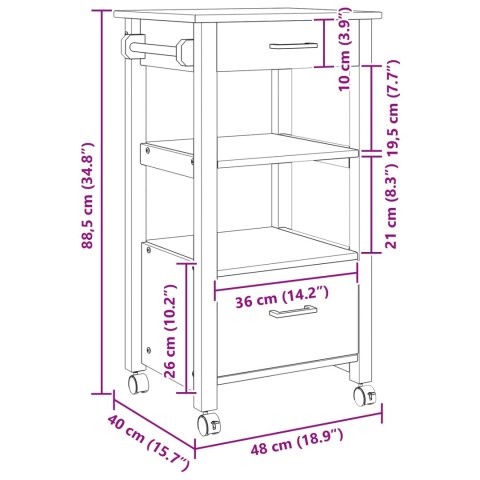 WÓZEK KUCHENNY CZARNY 88,5X40X48CM LITE DREWNO SOSNOWE