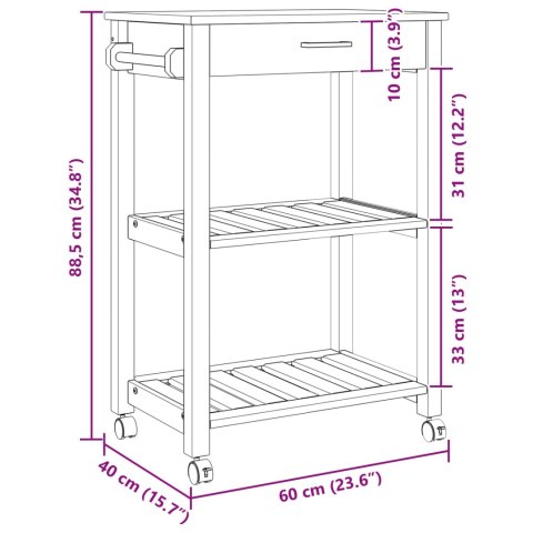 WÓZEK KUCHENNY CZARNY 88,5X40X60CM LITE DREWNO SOSNOWE