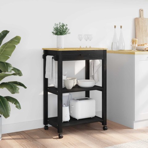 WÓZEK KUCHENNY CZARNY 88,5X40X60CM LITE DREWNO SOSNOWE