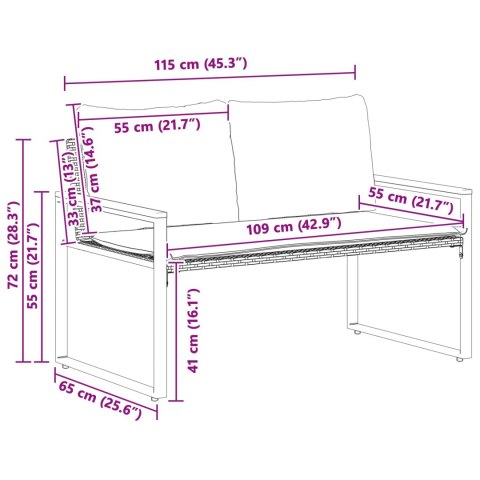 ŁAWKA Z PODUSZKĄ CZARNY I KREMOWO-BIAŁY 115X65X72CM RATTAN