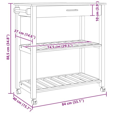 WÓZEK KUCHENNY CZARNY 88,5X40X84CM LITE DREWNO SOSNOWE