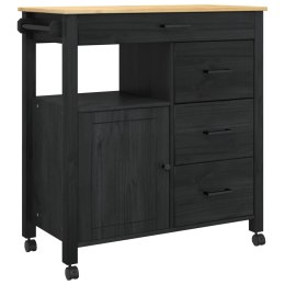 WÓZEK KUCHENNY CZARNY 88,5X40X84CM LITE DREWNO SOSNOWE