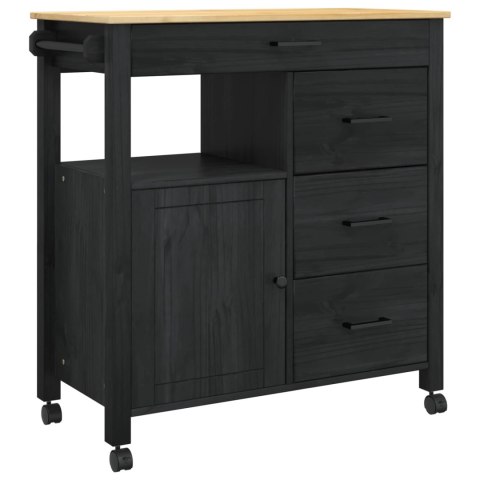 WÓZEK KUCHENNY CZARNY 88,5X40X84CM LITE DREWNO SOSNOWE