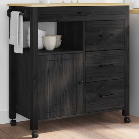 WÓZEK KUCHENNY CZARNY 88,5X40X84CM LITE DREWNO SOSNOWE