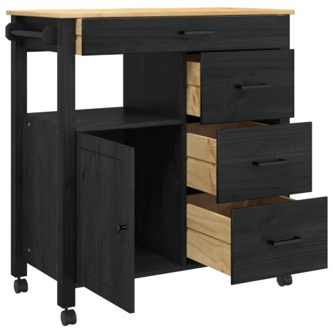 WÓZEK KUCHENNY CZARNY 88,5X40X84CM LITE DREWNO SOSNOWE