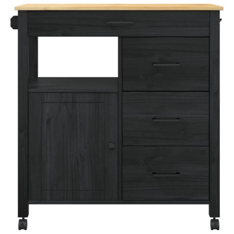 WÓZEK KUCHENNY CZARNY 88,5X40X84CM LITE DREWNO SOSNOWE