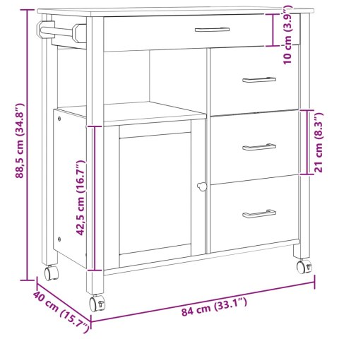 WÓZEK KUCHENNY CZARNY 88,5X40X84CM LITE DREWNO SOSNOWE