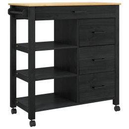 WÓZEK KUCHENNY CZARNY 88,5X40X84CM LITE DREWNO SOSNOWE