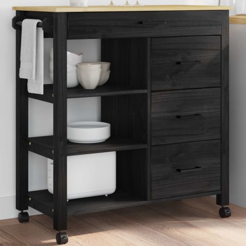 WÓZEK KUCHENNY CZARNY 88,5X40X84CM LITE DREWNO SOSNOWE