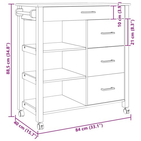 WÓZEK KUCHENNY CZARNY 88,5X40X84CM LITE DREWNO SOSNOWE