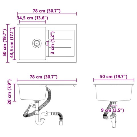 ZLEW BEŻOWY 780X500MM 80% KWARC I 20% ŻYWICA