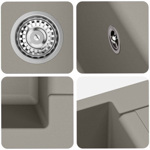 ZLEW SZARY 620X500MM 80% KWARC I 20% ŻYWICA