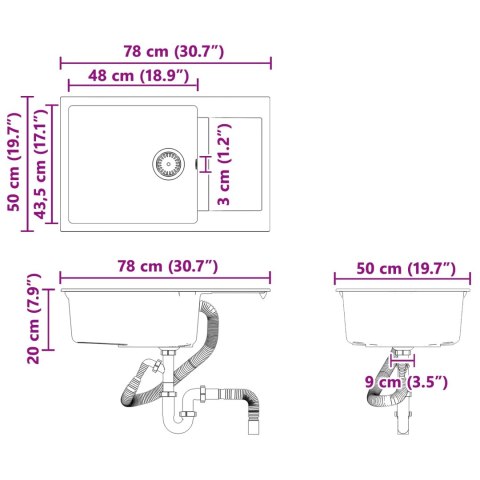 ZLEW CZARNY 780X500MM 80% KWARC I 20% ŻYWICA