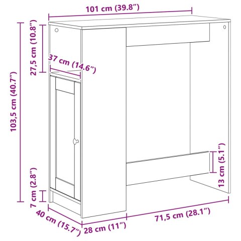 STÓŁ BAROWY Z PÓŁKĄ CZARNY DĄB 101X40X103,5CM